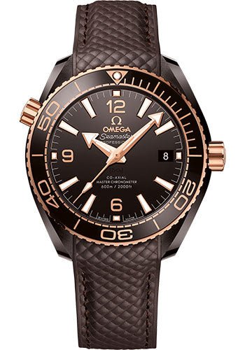 Omega Seamaster Planet Ocean 600M Co-Axial Master Chronometer Watch – 39.5 mm Brown Ceramic Case – Unidirectional Bezel – Brown Ceramic Dial – Quilted Brown Rubber Strap – 215.62.40.20.13.001
