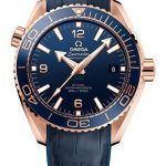 Omega Planet Ocean 600 M Omega Co-axial Master Chronometer Watch – 43.5 mm Sedna Gold Case – Unidirectional Blue Ceramic Bezel – Blue Ceramic Dial – Blue Leather Strap – 215.63.44.21.03.001