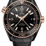 Omega Planet Ocean 600 M Omega Co-axial Master Chronometer GMT Deep Black Watch – 45.5 mm Black Ceramic Case – Sedna Gold Unidirectional Bezel – Black Dial – Black Water Resistant Leather Strap – 215.63.46.22.01.001