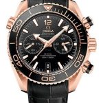 Omega Planet Ocean 600 M Omega Co-axial Master Chronometer Chronograph Watch – 45.5 mm Sedna Gold Case – Unidirectional Black Ceramic Bezel – Black Ceramic Dial – Black Leather Strap – 215.63.46.51.01.001