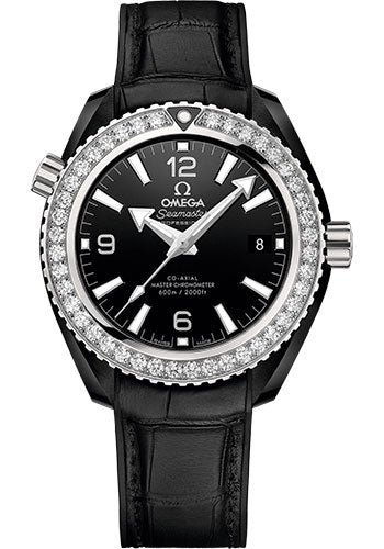 Omega Seamaster Planet Ocean 600M Co-Axial Master Chronometer Watch – 39.5 mm Black Ceramic Case – Unidirectional Bezel – Black Ceramic Dial – Black Leather Strap – 215.98.40.20.01.001