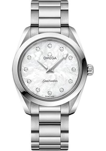 Omega Seamaster Aqua Terra 150M Quartz Watch – 28 mm Steel Case – White Mother-Of-Pearl Diamond Dial – 220.10.28.60.55.001