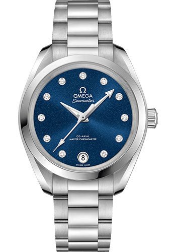 Omega Seamaster Aqua Terra 150M Co-Axial Master Chronometer Watch – 34 mm Steel Case – Glossy Midnight-Blue Diamond Dial – 220.10.34.20.53.001