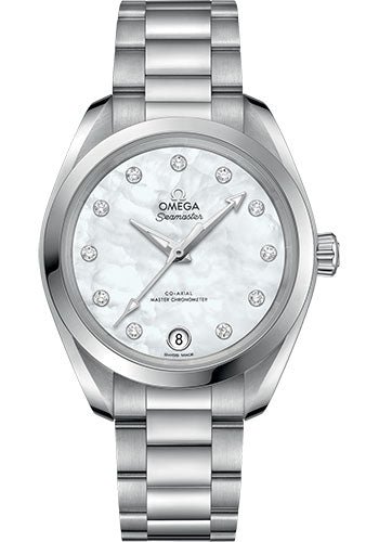 Omega Seamaster Aqua Terra 150M Co-Axial Master Chronometer Watch – 34 mm Steel Case – White Mother-Of-Pearl Diamond Dial – 220.10.34.20.55.001