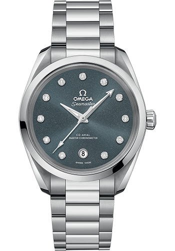 Omega Seamaster Aqua Terra 150M Co-Axial Master Chronometer Ladies Watch – 38 mm Steel Case – Shimmer Blue-Grey Diamond Dial – 220.10.38.20.53.001