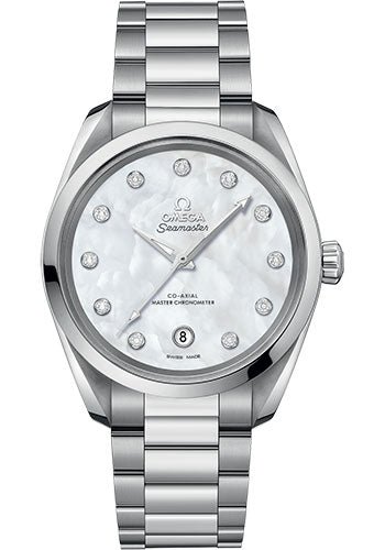Omega Seamaster Aqua Terra 150M Co-Axial Master Chronometer Ladies Watch – 38 mm Steel Case – White Mother-Of-Pearl Diamond Dial – 220.10.38.20.55.001