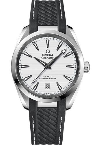 Omega Aqua Terra 150M Co-Axial Master Chronometer Watch – 38 mm Steel Case – Silvery Dial – Grey Structured Rubber Strap – 220.12.38.20.02.001