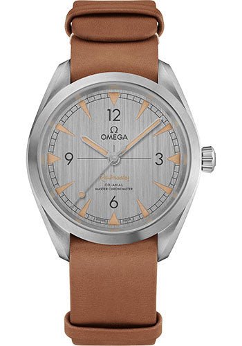 Omega Seamaster Railmaster Omega Co-Axial Master Chronometer Watch – 40 mm Steel Case – Vertically Brushed Grey Dial – Brown Leather Nato Strap – 220.12.40.20.06.001