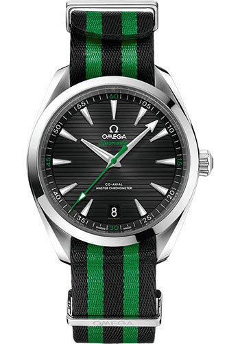 Omega Aqua Terra 150M Co-Axial Master Chronometer Golf Edition Watch – 41 mm Steel Case – Black Dial – Black And Green Striped Nato Strap – 220.12.41.21.01.002