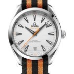 Omega Aqua Terra 150M Co-Axial Master Chronometer Golf Edition Watch – 41 mm Steel Case – Silvery Dial – Black And Orange Striped Nato Strap – 220.12.41.21.02.003