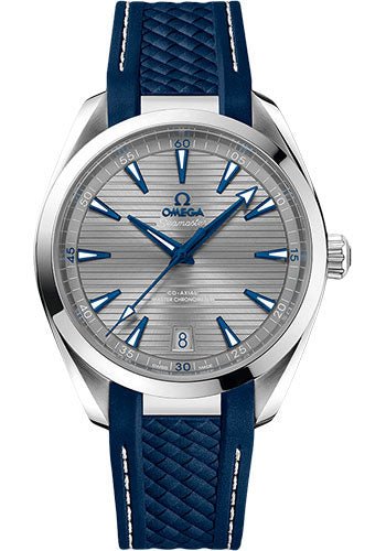 Omega Aqua Terra 150M Co-Axial Master Chronometer Watch – 41 mm Steel Case – Grey Dial – Blue Structured Rubber Strap – 220.12.41.21.06.001