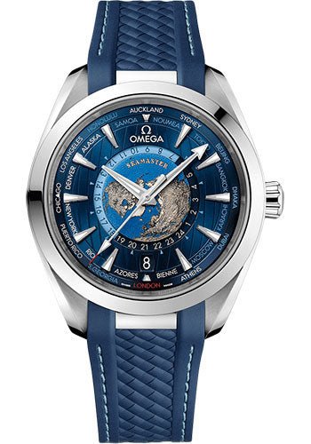 Omega Seamaster Aqua Terra 150M Omega Co-Axial Master Chronometer GMT Worldtimer – 43 mm Steel Case – Blue Dial – Blue Rubber Strap – 220.12.43.22.03.001
