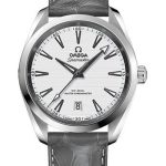 Omega Aqua Terra 150M Co-Axial Master Chronometer Watch – 38 mm Steel Case – Silvery Dial – Grey Leather Strap – 220.13.38.20.02.001