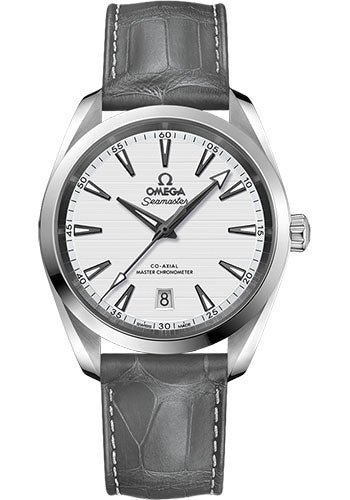 Omega Aqua Terra 150M Co-Axial Master Chronometer Watch – 38 mm Steel Case – Silvery Dial – Grey Leather Strap – 220.13.38.20.02.001