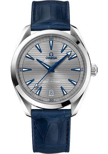 Omega Aqua Terra 150M Co-Axial Master Chronometer Watch – 41 mm Steel Case – Grey Dial – Blue Leather Strap – 220.13.41.21.06.001