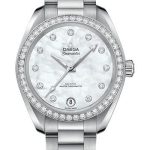 Omega Seamaster Aqua Terra 150M Co-Axial Master Chronometer Watch – 34 mm Steel Case – Diamond-Set Bezel – White Mother-Of-Pearl Diamond Dial – 220.15.34.20.55.001