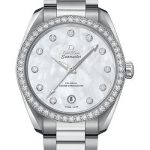 Omega Seamaster Aqua Terra 150M Co-Axial Master Chronometer Ladies Watch – 38 mm Steel Case – Diamond-Set Bezel – White Mother-Of-Pearl Diamond Dial – 220.15.38.20.55.001