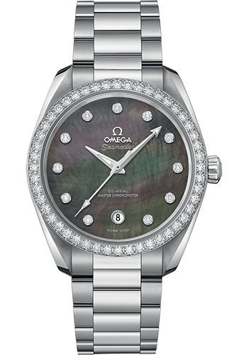 Omega Seamaster Aqua Terra 150M Co-Axial Master Chronometer Ladies Watch – 38 mm Steel Case – Diamond-Set Bezel – Tahiti Mother-Of-Pearl Diamond Dial – 220.15.38.20.57.001