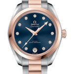 Omega Seamaster Aqua Terra 150M Co-Axial Master Chronometer Watch – 34 mm Steel And Sedna Gold Case – Glossy Ocean-Blue Diamond Dial – 220.20.34.20.53.001