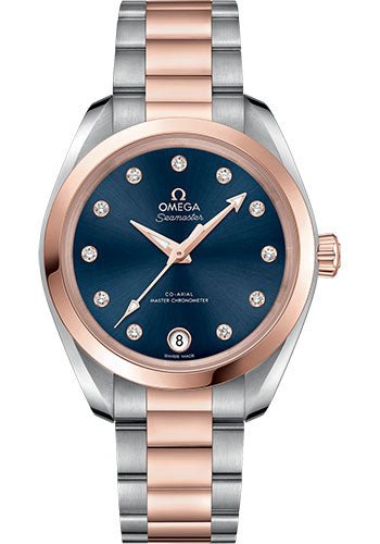Omega Seamaster Aqua Terra 150M Co-Axial Master Chronometer Watch – 34 mm Steel And Sedna Gold Case – Glossy Ocean-Blue Diamond Dial – 220.20.34.20.53.001