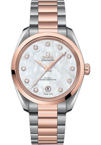 Omega Seamaster Aqua Terra 150M Co-Axial Master Chronometer Ladies Watch – 38 mm Steel And Sedna Gold Case – White Mother-Of-Pearl Diamond Dial – 220.20.38.20.55.001