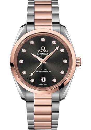 Omega Seamaster Aqua Terra 150M Co-Axial Master Chronometer Ladies Watch – 38 mm Steel And Sedna Gold Case – Glossy Grey Diamond Dial – 220.20.38.20.56.001