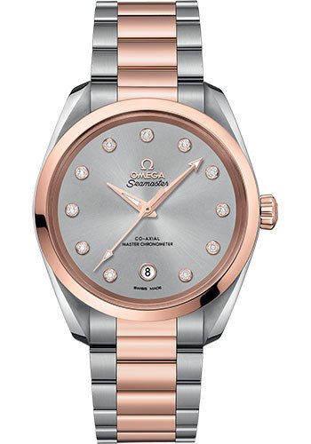 Omega Seamaster Aqua Terra 150M Co-Axial Master Chronometer Ladies Watch – 38 mm Steel And Sedna Gold Case – Glossy Rhodium-Grey Diamond Dial – 220.20.38.20.56.002