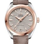 Omega Seamaster Aqua Terra 150M Co-Axial Master Chronometer Watch – 34 mm Steel And Sedna Gold Case – Waved Agate Grey Dial – Taupe-Brown Leather Strap – 220.23.34.20.06.001