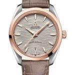 Omega Seamaster Aqua Terra 150M Co-Axial Master Chronometer Ladies Watch – 38 mm Steel And Sedna Gold Case – Waved Agate Grey Dial – Taupe-Brown Leather Strap – 220.23.38.20.06.001