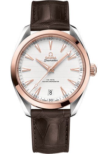 Omega Aqua Terra 150M Co-Axial Master Chronometer Watch – 41 mm Steel And Sedna Gold Case – Silvery Dial – Brown Leather Strap – 220.23.41.21.02.001