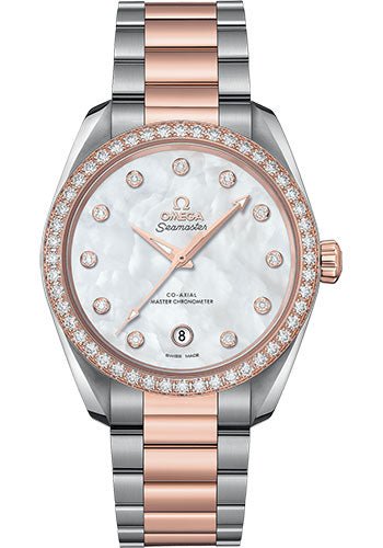 Omega Seamaster Aqua Terra 150M Co-Axial Master Chronometer Ladies Watch – 38 mm Steel And Sedna Gold Case – White Mother-Of-Pearl Diamond Dial – 220.25.38.20.55.001