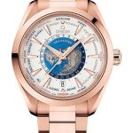 Omega Seamaster Aqua Terra 150M Omega Co-Axial Master Chronometer GMT Worldtimer – 43 mm Sedna Gold Case – Opaline Silvery Dial – 220.50.43.22.02.001