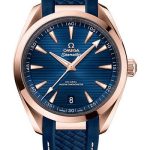 Omega Seamaster Aqua Terra 150M Co-Axial Master Chronometer Watch – 41 mm Sedna Gold Case – Blue Dial – Blue Rubber Strap – 220.52.41.21.03.001