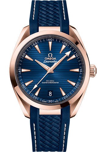 Omega Seamaster Aqua Terra 150M Co-Axial Master Chronometer Watch – 41 mm Sedna Gold Case – Blue Dial – Blue Rubber Strap – 220.52.41.21.03.001