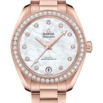 Omega Seamaster Aqua Terra 150M Co-Axial Master Chronometer Watch – 34 mm Sedna Gold Case – Diamond-Set Bezel – White Mother-Of-Pearl Diamond Dial – 220.55.34.20.55.001