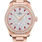 Omega Seamaster Aqua Terra 150M Omega Co-Axial Master Chronometer – 34 mm Sedna Gold Case – Diamond Bezel – Diamond Paved Ruby Dial – 220.55.34.20.99.001
