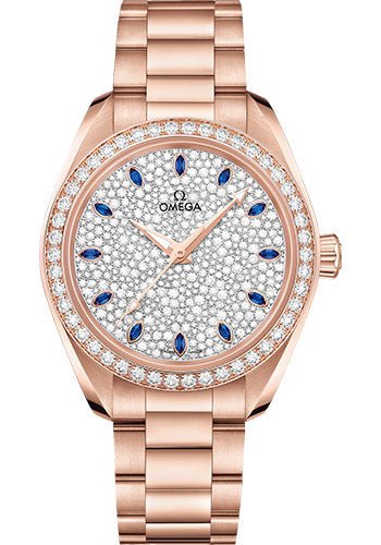 Omega Seamaster Aqua Terra 150M Co-Axial Master Chronometer Watch – 34 mm Sedna Gold Case – Diamond-Set Bezel – Radiant Diamond Dial – 220.55.34.20.99.002