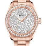 Omega Seamaster Aqua Terra 150M Co-Axial Master Chronometer Watch – 34 mm Sedna Gold Case – Diamond-Set Bezel – Radiant Diamond Dial – 220.55.34.20.99.003