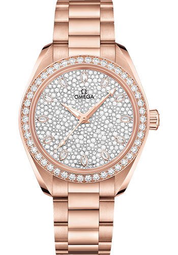 Omega Seamaster Aqua Terra 150M Co-Axial Master Chronometer Watch – 34 mm Sedna Gold Case – Diamond-Set Bezel – Radiant Diamond Dial – 220.55.34.20.99.003