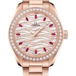 Omega Seamaster Aqua Terra 150M Omega Co-Axial Master Chronometer – 34 mm Sedna Gold Case – Diamond Bezel – White Diamond Wave Ruby Dial – 220.55.34.20.99.004