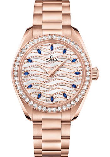 Omega Seamaster Aqua Terra 150M Co-Axial Master Chronometer Watch – 34 mm Sedna Gold Case – Diamond-Set Bezel – Radiant Diamond Dial – 220.55.34.20.99.005