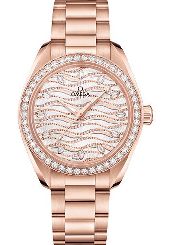 Omega Seamaster Aqua Terra 150M Co-Axial Master Chronometer Watch – 34 mm Sedna Gold Case – Diamond-Set Bezel – Radiant Diamond Dial – 220.55.34.20.99.006