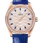 Omega Seamaster Aqua Terra 150M Omega Co-Axial Master Chronometer Ladies’ – 38 mm Sedna Gold Case – Diamond Bezel – White Diamond Wave Sapphire Dial – Glossy Blue Leather Strap – 220.58.38.20.99.005