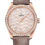 Omega Seamaster Aqua Terra 150M Co-Axial Master Chronometer Ladies Watch – 38 mm Sedna Gold Case – Diamond-Set Bezel – Radiant Diamond Dial – Taupe-Brown Leather Strap – 220.58.38.20.99.006