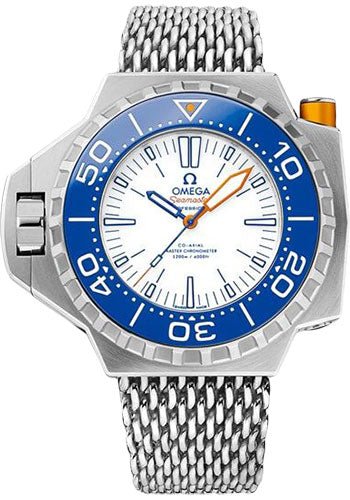 Omega Seamaster Ploprof 1200M Co-Axial Master Chronometer Watch – 55 x 48 mm Titanium Case – Bi-Directional Bezel – White Dial – An Additional Electric Blue Rubber Strap – 227.90.55.21.04.001