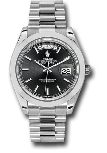 Rolex 950 Platinum Day-Date 40 Watch – Smooth Bezel – Black Index Dial – President Bracelet – 228206