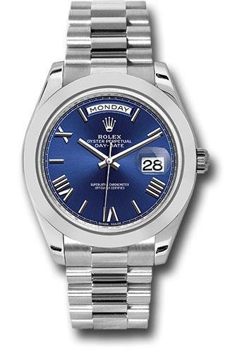 Rolex 950 Platinum Day-Date 40 Watch – Smooth Bezel – Blue Bevelled Roman Dial – President Bracelet – 228206