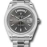 Rolex 950 Platinum Day-Date 40 Watch – Smooth Bezel – Dark Rhodium Index Dial – President Bracelet – 228206 drsmip