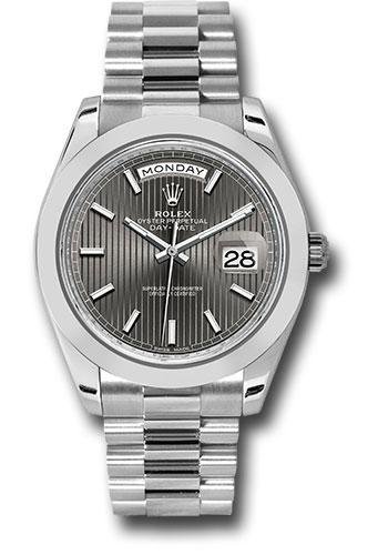 Rolex 950 Platinum Day-Date 40 Watch – Smooth Bezel – Dark Rhodium Index Dial – President Bracelet – 228206 drsmip