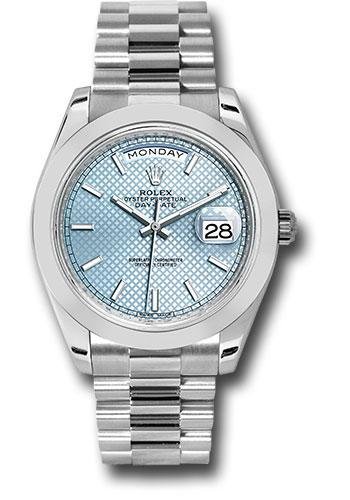 Rolex 950 Platinum Day-Date 40 Watch – Smooth Bezel – Ice Blue Diagonal Motif Index Dial – President Bracelet – 228206 ibdmip